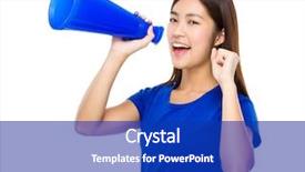  Presentation with speaker - Cool new slides with introduce speaker - woman yells to megaphone backdrop and a royal blue colored foreground