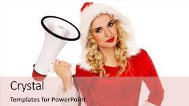  Presentation with santa - Presentation design consisting of introduce speaker - young beautiful santa woman holding background and a  colored foreground