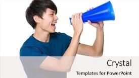  Presentation with speaker - Slide deck having introduce speaker - young man yell with loudspeaker background and a sky blue colored foreground