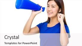  Presentation with woman and drugs - Theme consisting of introduce speaker - young woman yell with megaphone background and a white colored foreground