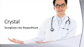  Presentation with asian doctor - Slide set featuring introduceproduct - asian male medical doctor hands background and a  colored foreground