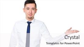  Presentation with human hands open palm up - Slide deck with introduceproduct - businessman with open hand palm background and a  colored foreground