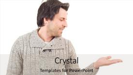  Presentation with eco friendly city - Cool new PPT theme with introduceproduct - friendly young man pointing backdrop and a  colored foreground