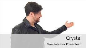  Presentation with eco friendly city - PPT layouts featuring introduceproduct - friendly young man pointing background and a light gray colored foreground