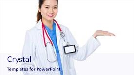  Presentation with hand palm - Amazing slide set having introduceproduct - young doctor with open hand backdrop and a sky blue colored foreground