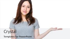  Presentation with woman covering man mouth hand - Presentation featuring introduceproduct - young woman with hand presentation background and a  colored foreground