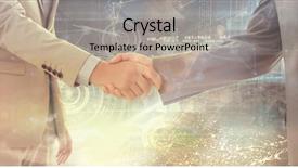  Presentation with business and politics handshake - Amazing presentation theme having introducing person - business handshake against image backdrop and a light gray colored foreground