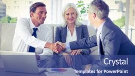  Presentation with business partner people joining hand - Presentation theme with introducing person - business people shake hands background and a ocean colored foreground