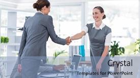  Presentation with interview - Beautiful presentation featuring introducing person - business people shake hands backdrop and a light blue colored foreground