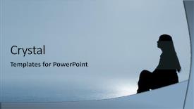  Presentation with sad woman silhouette - PPT layouts consisting of introspection - meditating woman silhouette against seascape background and a light blue colored foreground