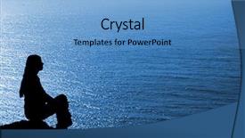  Presentation with sad woman silhouette - Beautiful theme featuring introspection - meditating woman silhouette against seascape backdrop and a light blue colored foreground