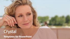  Presentation with thinking - Slides with introspection - woman smiling and thinking background and a coral colored foreground