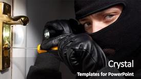  Presentation with holy mass opening - Amazing PPT layouts having intruder - thief burglar opening door backdrop and a black colored foreground