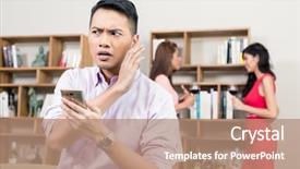  Presentation with young - Cool new presentation with communication 2 people - close-up of a young man backdrop and a coral colored foreground