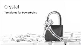  Presentation with padlock - Slide deck consisting of portrait of a young successful business team at office background and a violet colored foreground