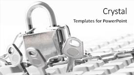 Presentation with computer keyboard and mouse - Beautiful PPT theme featuring intrusion prevention - computer keyboard secured with chain backdrop and a  colored foreground