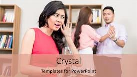  Presentation with curious sky - Slide set enhanced with hearing conservation - curious young woman holding wineglass background and a coral colored foreground