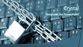  Presentation with padlock - PPT layouts featuring computer hardware store - laptop keyboard secured with chain background and a ocean colored foreground