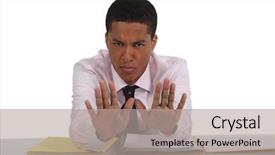  Presentation with stop - Colorful slide deck enhanced with vigils - man at desk making stop backdrop and a coral colored foreground