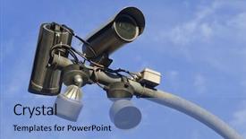  Presentation with cameras - PPT theme having incrustations - security cameras background and a light blue colored foreground