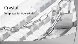  Presentation with computer keyboard and mouse - Audience pleasing PPT theme consisting of intrusion prevention - computer keyboard secured with chain backdrop and a  colored foreground