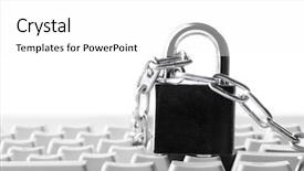  Presentation with computer keyboard and mouse - PPT theme featuring intrusion prevention - computer keyboard secured with chain background and a  colored foreground