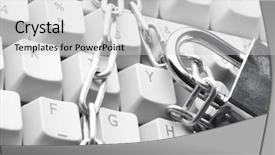  Presentation with computer keyboard and mouse - Presentation design consisting of intrusion prevention - computer keyboard secured with chain background and a  colored foreground