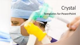  Presentation with anesthesiologist - Presentation theme enhanced with intubation - male anesthesiologist with patient working background and a pink colored foreground