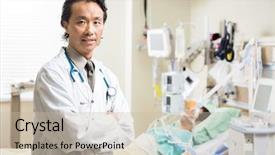  Presentation with intubation - Presentation design featuring intubation - portrait of confident doctor standing background and a mint green colored foreground