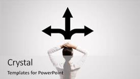  Presentation with direction - PPT theme with intuitive management - rear view of thoughtful businesswoman background and a light gray colored foreground