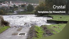  Presentation with natural disaster - Beautiful slide deck featuring inundation - natural disaster devastation of road backdrop and a dark gray colored foreground