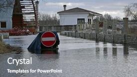  Presentation with many bubbles in water close - Beautiful PPT theme featuring inundation - road closed by water backdrop and a  colored foreground