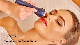  Presentation with dark blue - Beautiful PPT theme featuring hight - head of young woman receiving backdrop and a coral colored foreground