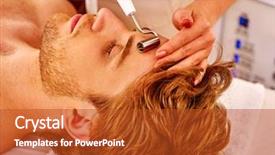  Presentation with spa salon - PPT layouts with galvanized - man receiving electric galvanic face background and a crimson colored foreground