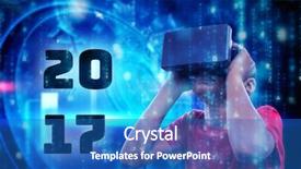  Presentation with invention - Cool new presentation theme with invention clock - boy with virtual reality simulator backdrop and a teal colored foreground