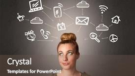  Presentation with invention - Presentation design featuring invention clock - pretty girl with drawn media background and a tawny brown colored foreground