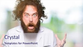 Presentation with long hair - Beautiful slide deck featuring frustraed - crazy scientist with funny long backdrop and a sky blue colored foreground