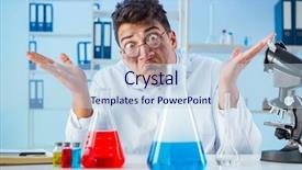  Presentation with laboratory physical - Theme with inventors - funny mad chemist working background and a light blue colored foreground