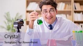  Presentation with mad scientist - Cool new PPT layouts with mad crazy scientist doctor doing backdrop and a light blue colored foreground