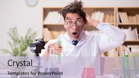  Presentation with mad scientist - Cool new slide set with inventors - mad crazy scientist doctor doing backdrop and a light blue colored foreground