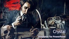  Presentation with medieval - Colorful slide deck enhanced with inventors - portrait of a medieval scientist backdrop and a navy blue colored foreground