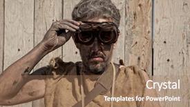  Presentation with futuristic glasses - Presentation design consisting of vintage steampunk man wearing glasses background and a coral colored foreground