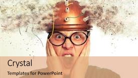  Presentation with inventor - Cool new slide set with inventor wearing a helmet brain backdrop and a coral colored foreground