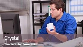  Presentation with stock control - Slide deck with inventory control - man checking stock background and a gray colored foreground