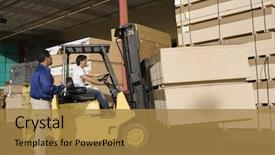 Presentation with truck driver - Amazing theme having inventory control - warehouseman and forklift truck driver backdrop and a gold colored foreground