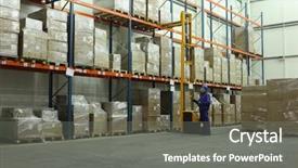  Presentation with inventory - Beautiful PPT theme featuring inventory control - worker in blue uniform counting backdrop and a gray colored foreground