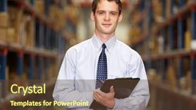  Presentation with warehouse - Amazing slide set having inventory management - portrait of manager in warehouse backdrop and a tawny brown colored foreground