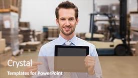  Presentation with warehouse - Beautiful slide deck featuring inventory management - warehouse manager showing tablet pc backdrop and a coral colored foreground