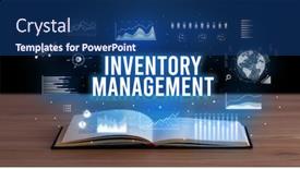  Presentation with inventory - Presentation design consisting of inventory-management-inscription-coming-out background and a ocean colored foreground