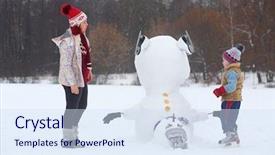  Presentation with business woman standing on maze - Presentation design with inverter - little boy and woman stand background and a sky blue colored foreground